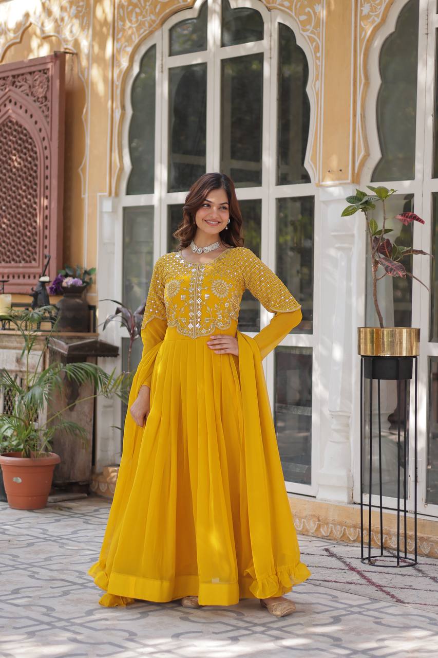 Graceful Faux Blooming Georgette Gown With Dupatta
