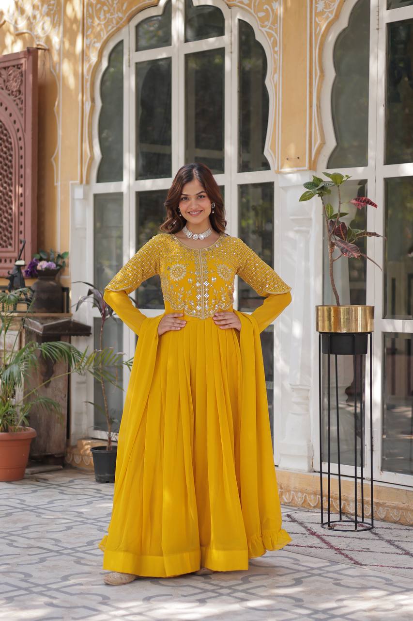 Graceful Faux Blooming Georgette Gown With Dupatta