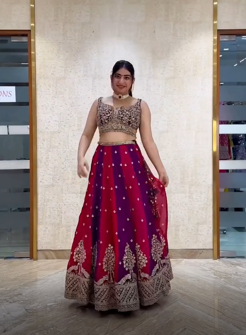Elegant Magenta & Purple Faux Georgette Lehenga Choli with Sequins & Thread Work