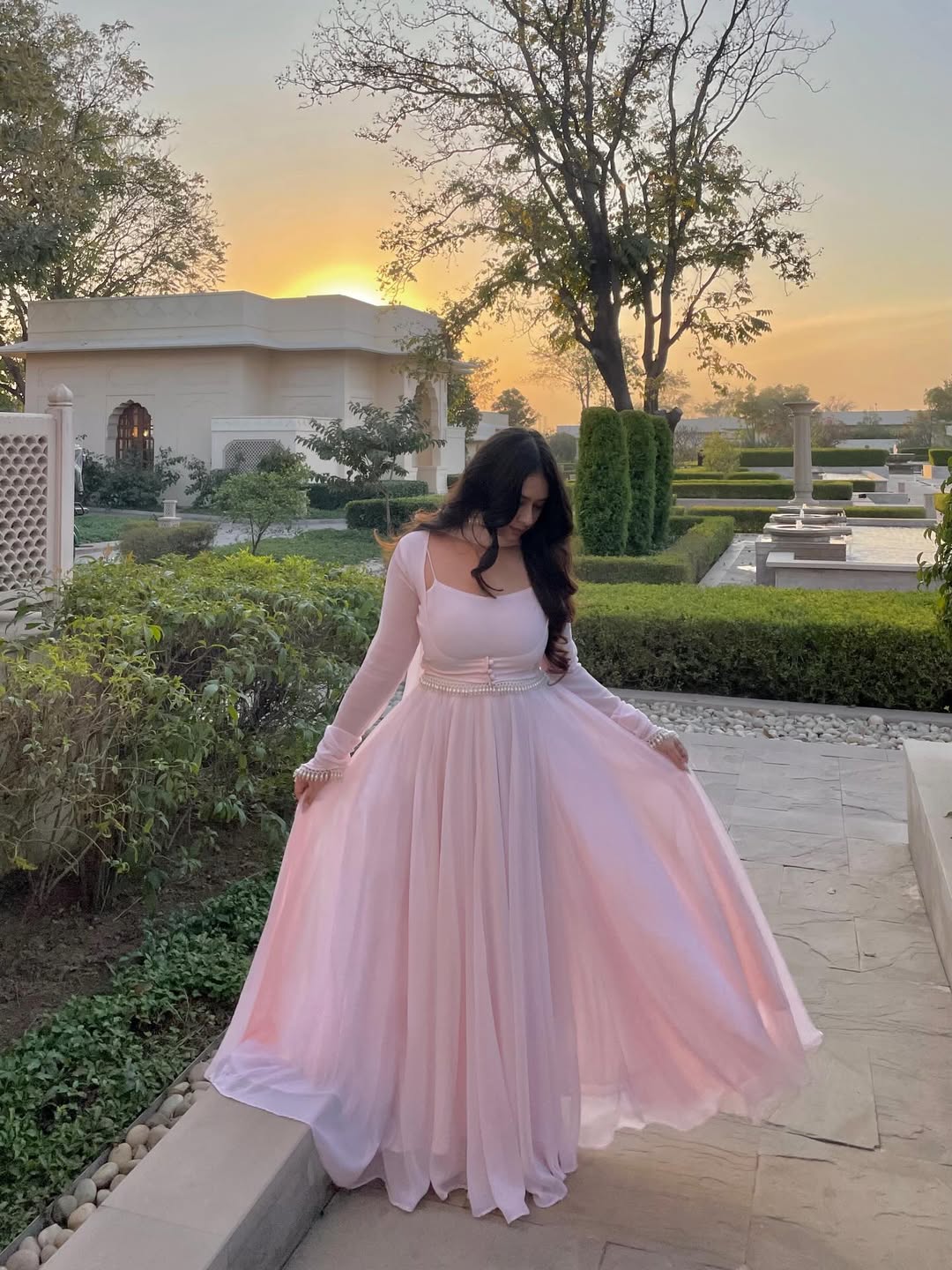 Baby Pink Georgette Anarkali Gown Set for Women – Elegant Party Wear Ethnic Outfit | Farewell, Sangeet, Reception & Wedding Wear 2026
