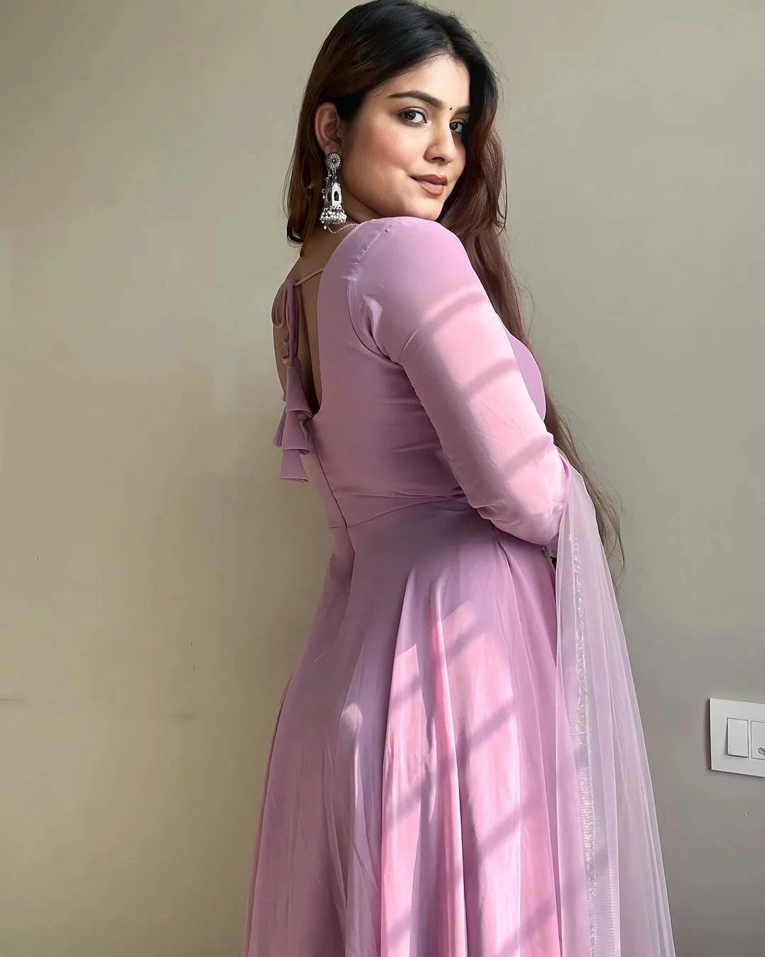 Lavender Faux Georgette Fully Stitched Anarkali Pant Suit - INDIAN ELEGANCE