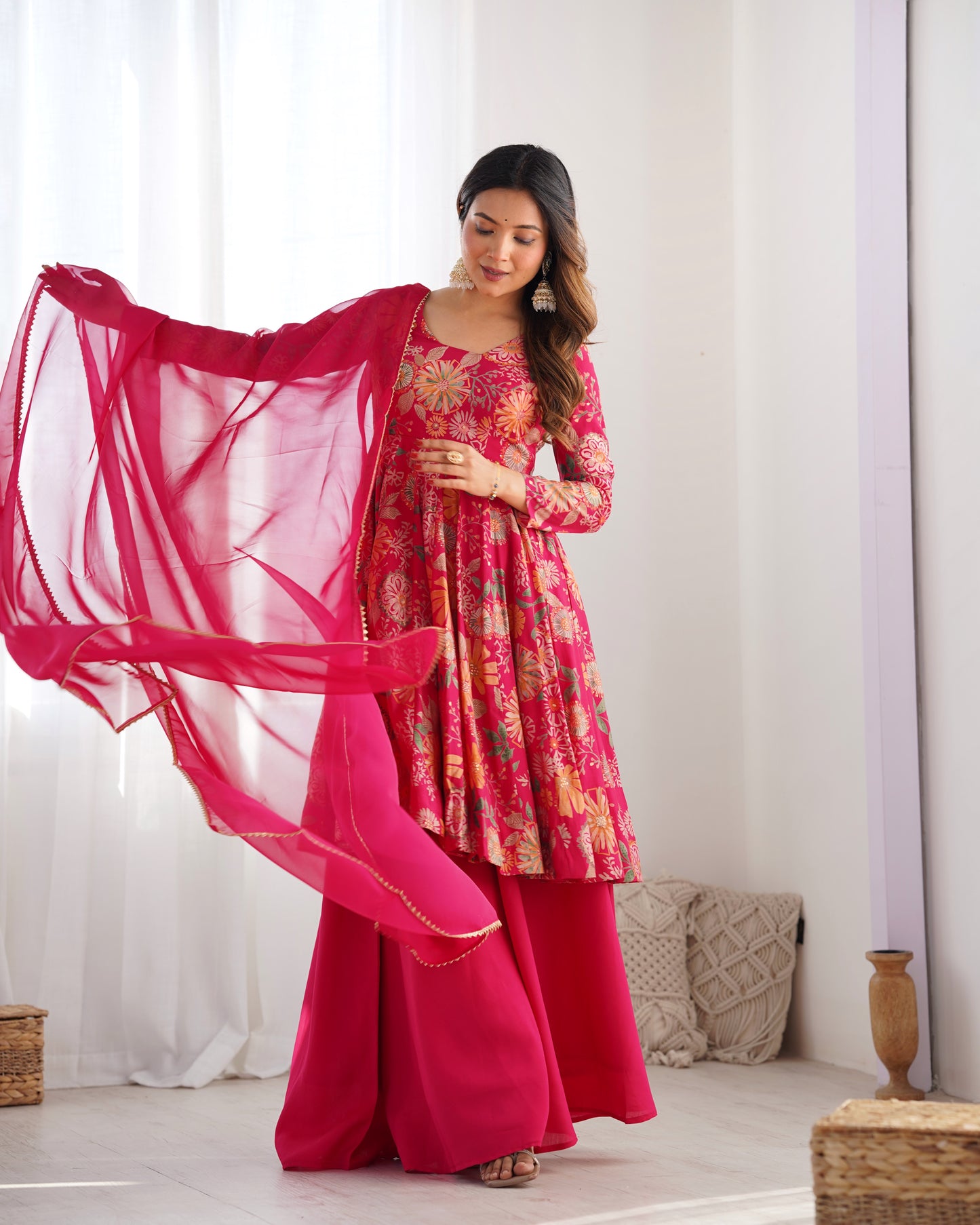Exquisite Pure Soft Roman Silk Kediya Kurta Palazzo Set
