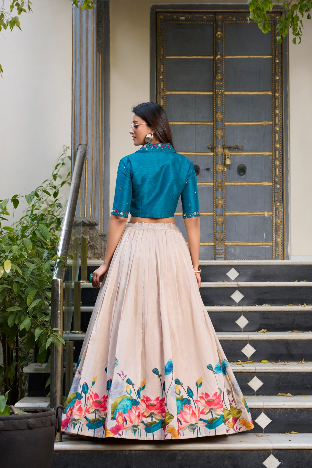 Lovely Tussar Silk Floral Digital Printed Lehenga With Stitched Blouse