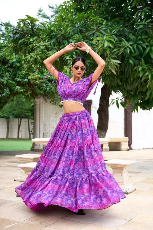 Fabulous Soft Chiffon Floral Printed Lehenga With Blouse Set - INDIAN ELEGANCE