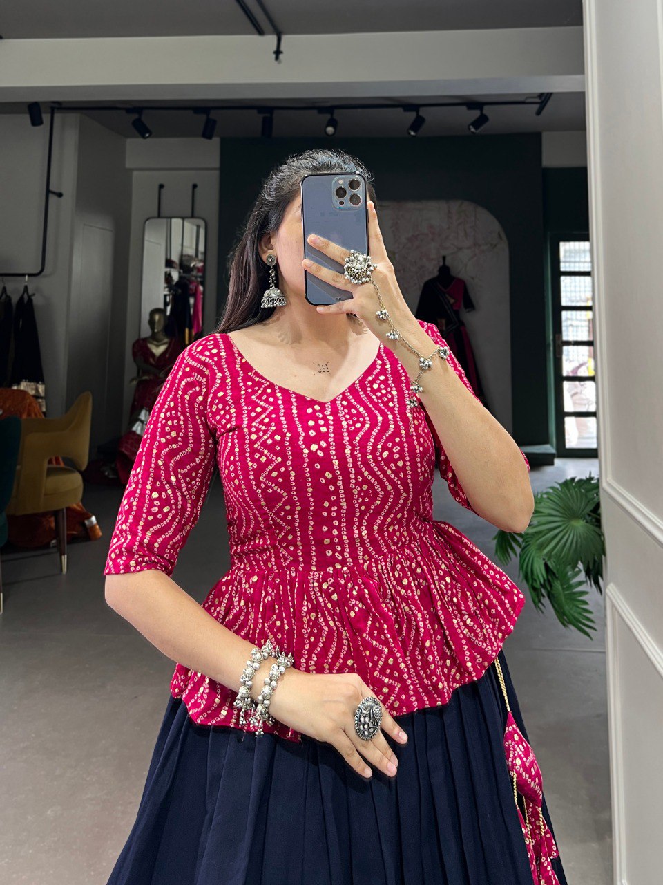 Stylish Navy Blue Pure Cotton Gota Patti Worked Lehenga Blouse Set - INDIAN ELEGANCE