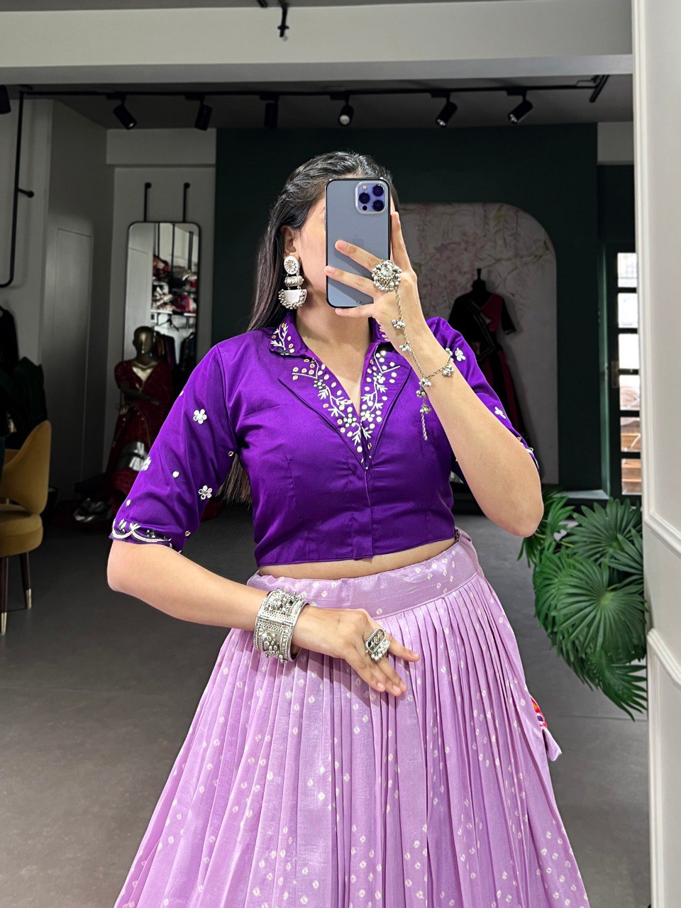 Exquisite Lavender Bandhej Patola Printed Lehenga Choli Set - INDIAN ELEGANCE