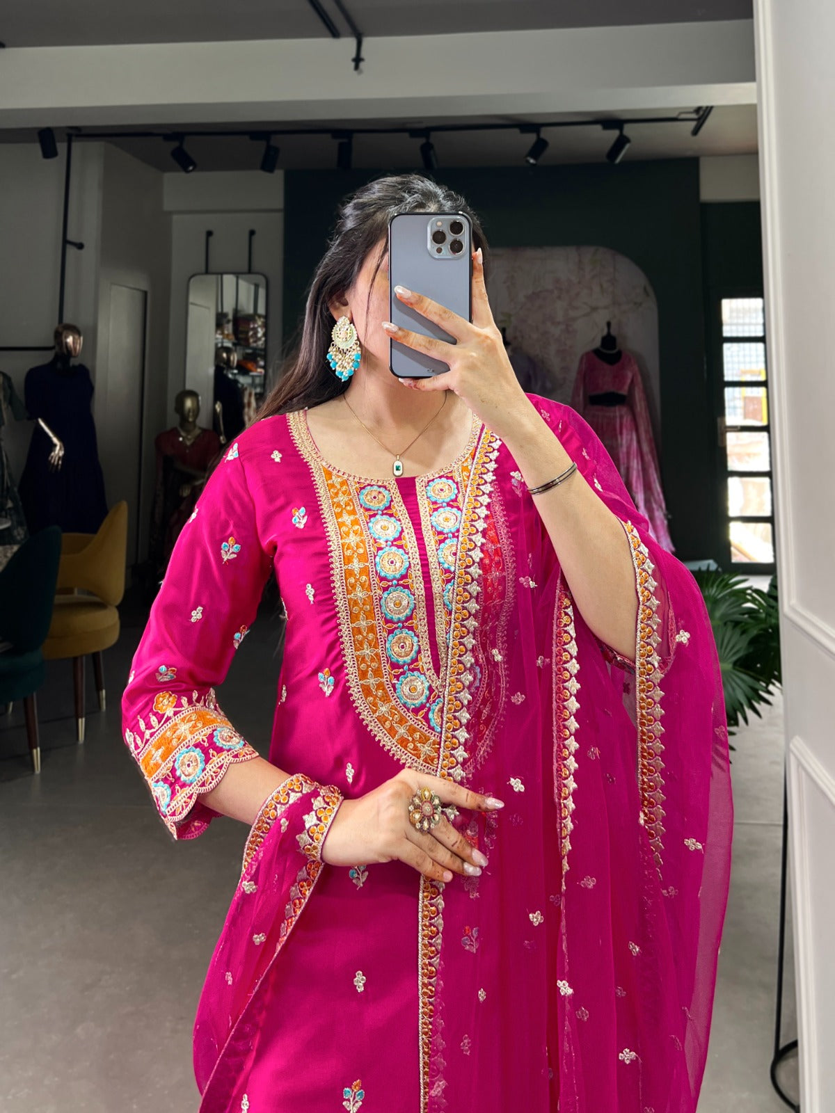 Exquisite Pink Silk Sequins Thread Worked Top Sharara Suit - INDIAN ELEGANCE