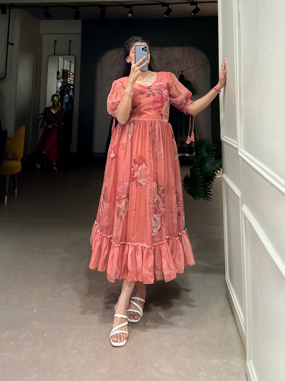 Radiant Georgette Floral Printed Designer Kurti - INDIAN ELEGANCE