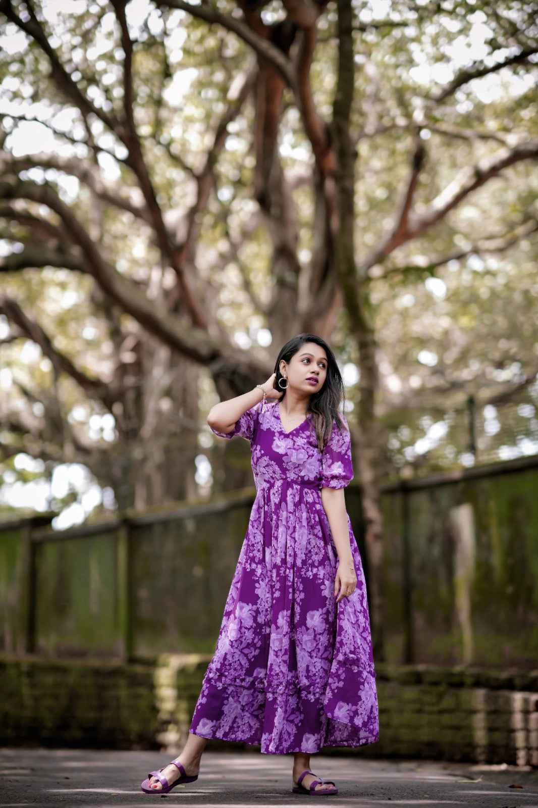 Alluring Purple Floral Printed Stitched Kurti - INDIAN ELEGANCE