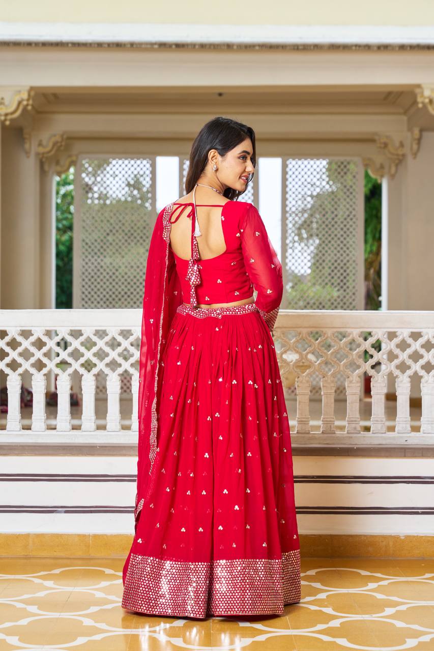 Exquisite Faux Georgette Lehenga Choli Heavy Sequin Embroidery With Dupatta