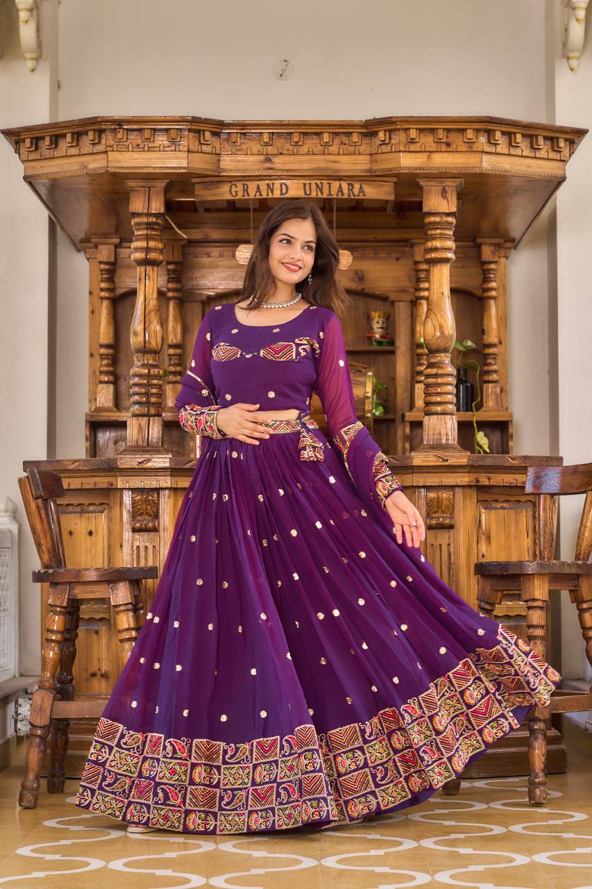 Elegant Faux Georgette Lehenga Choli with Heavy Sequin & Thread Embroidery