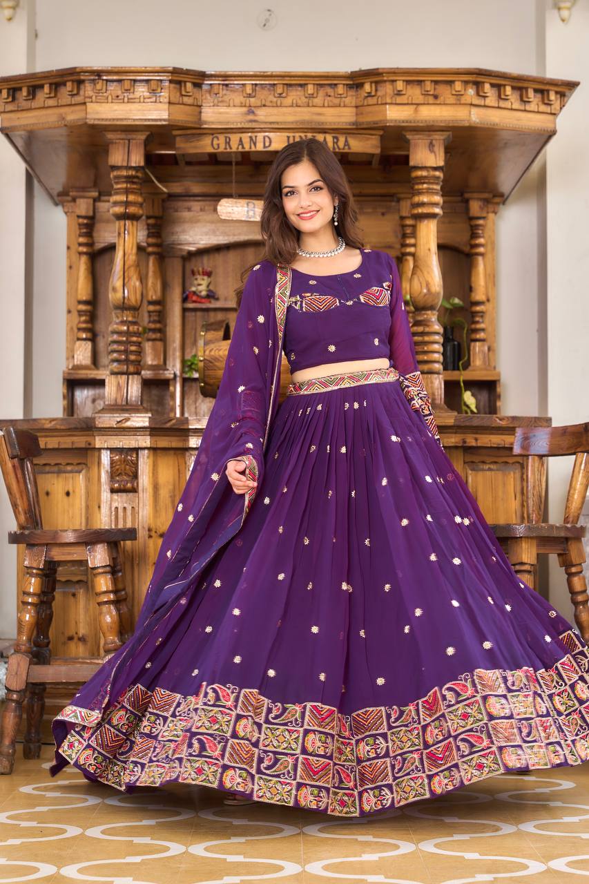 Elegant Faux Georgette Lehenga Choli with Heavy Sequin & Thread Embroidery