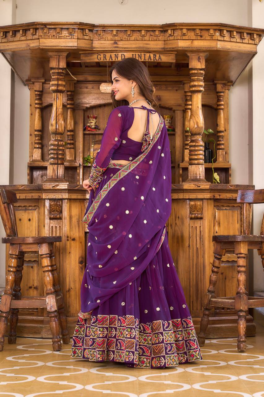 Elegant Faux Georgette Lehenga Choli with Heavy Sequin & Thread Embroidery
