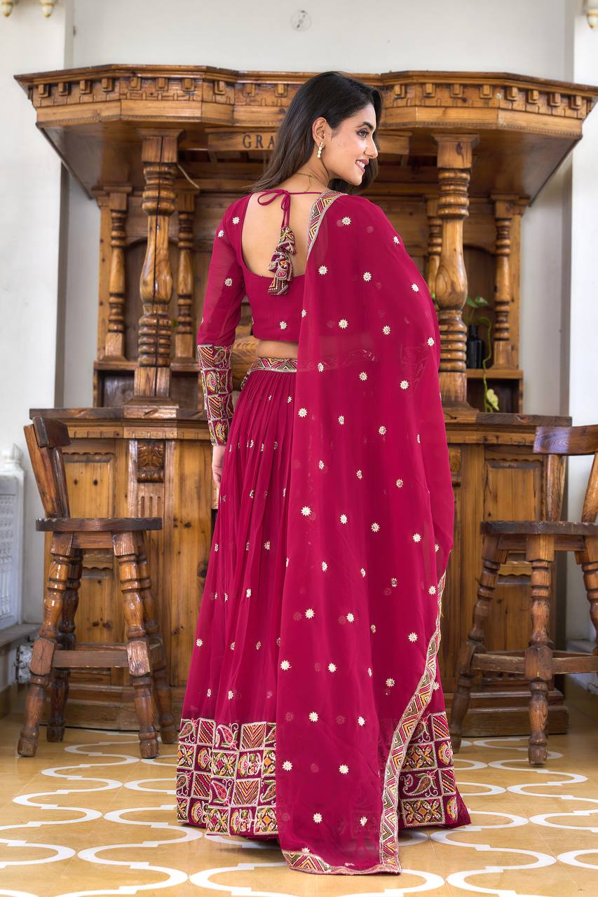 Elegant Faux Georgette Lehenga Choli with Heavy Sequin & Thread Embroidery