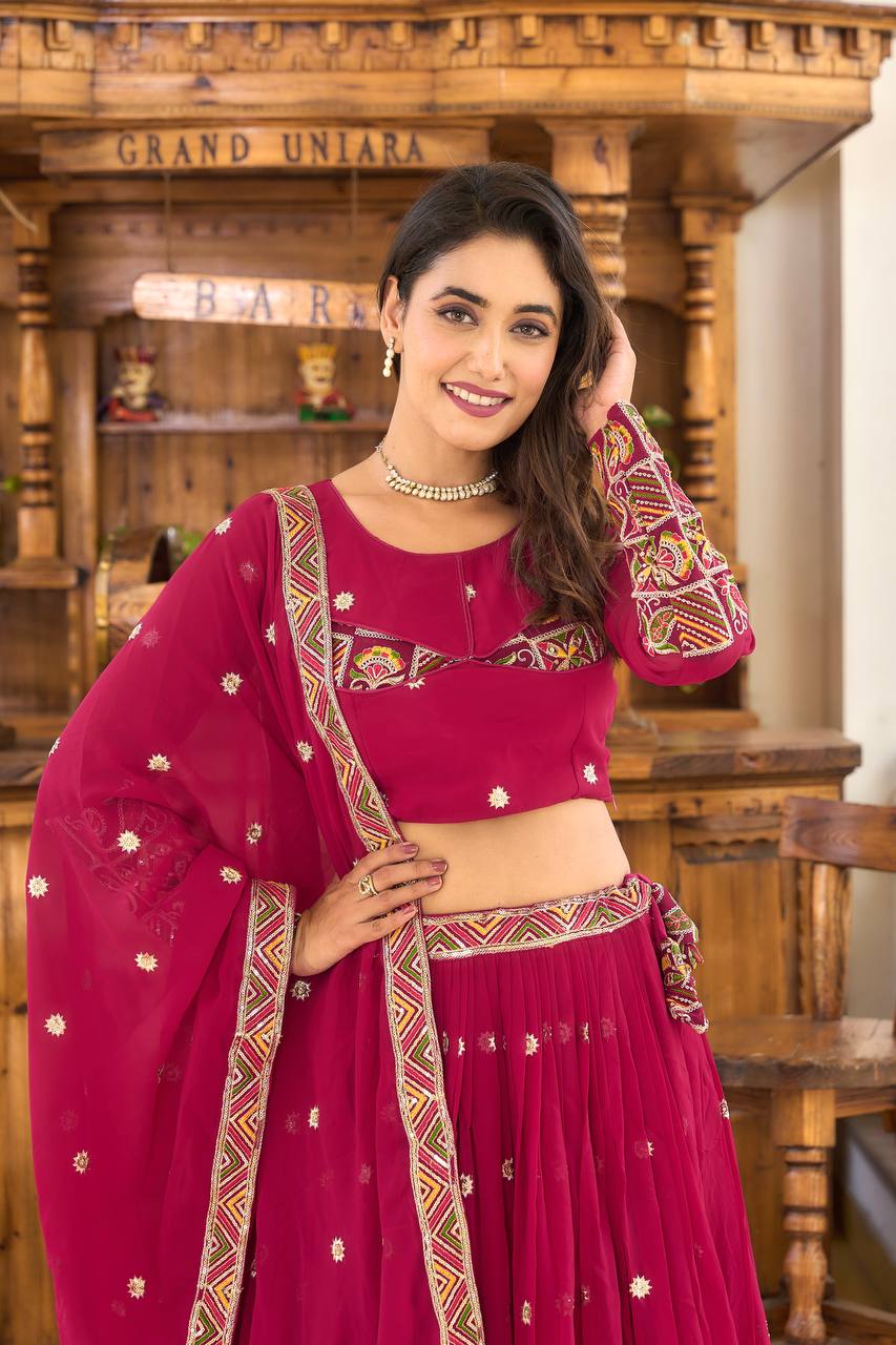 Elegant Faux Georgette Lehenga Choli with Heavy Sequin & Thread Embroidery