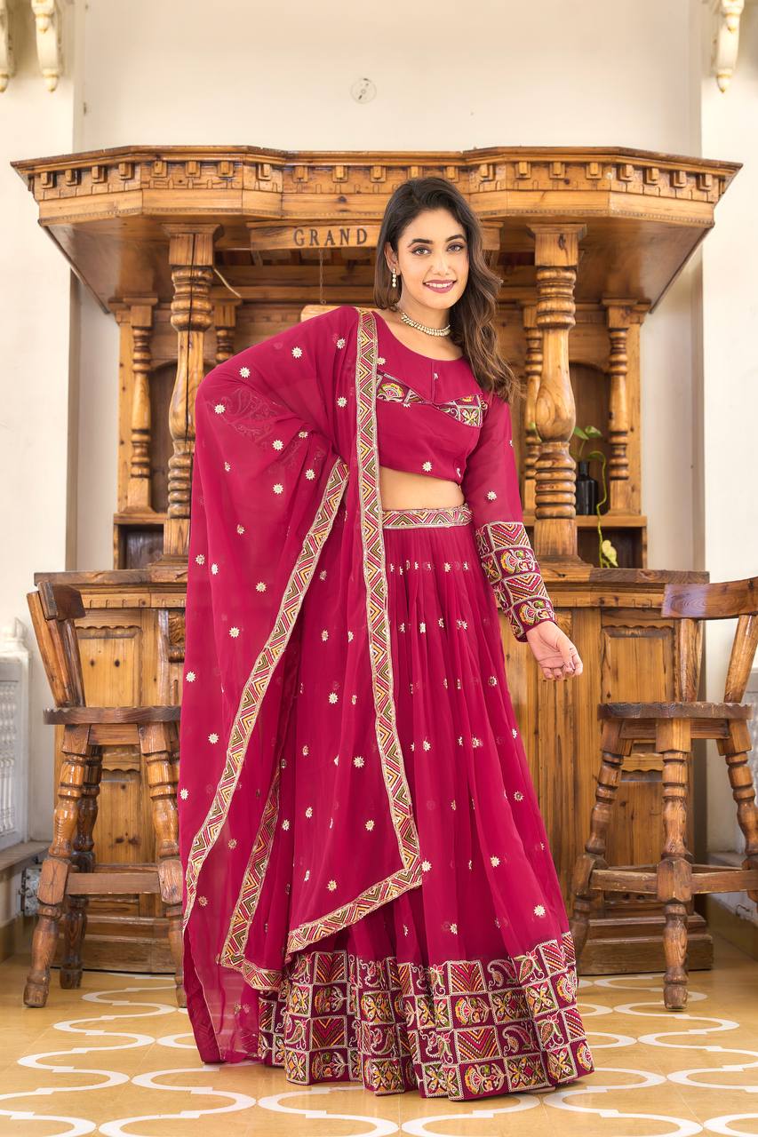 Elegant Faux Georgette Lehenga Choli with Heavy Sequin & Thread Embroidery