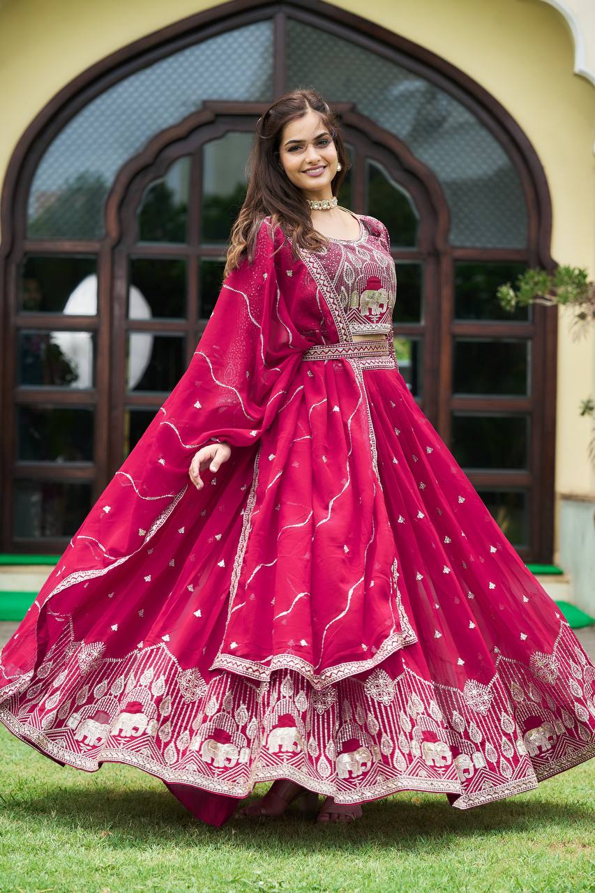 Designer Heavy Faux Georgette Lehenga Choli With Embroidery Sequin Work & Belt