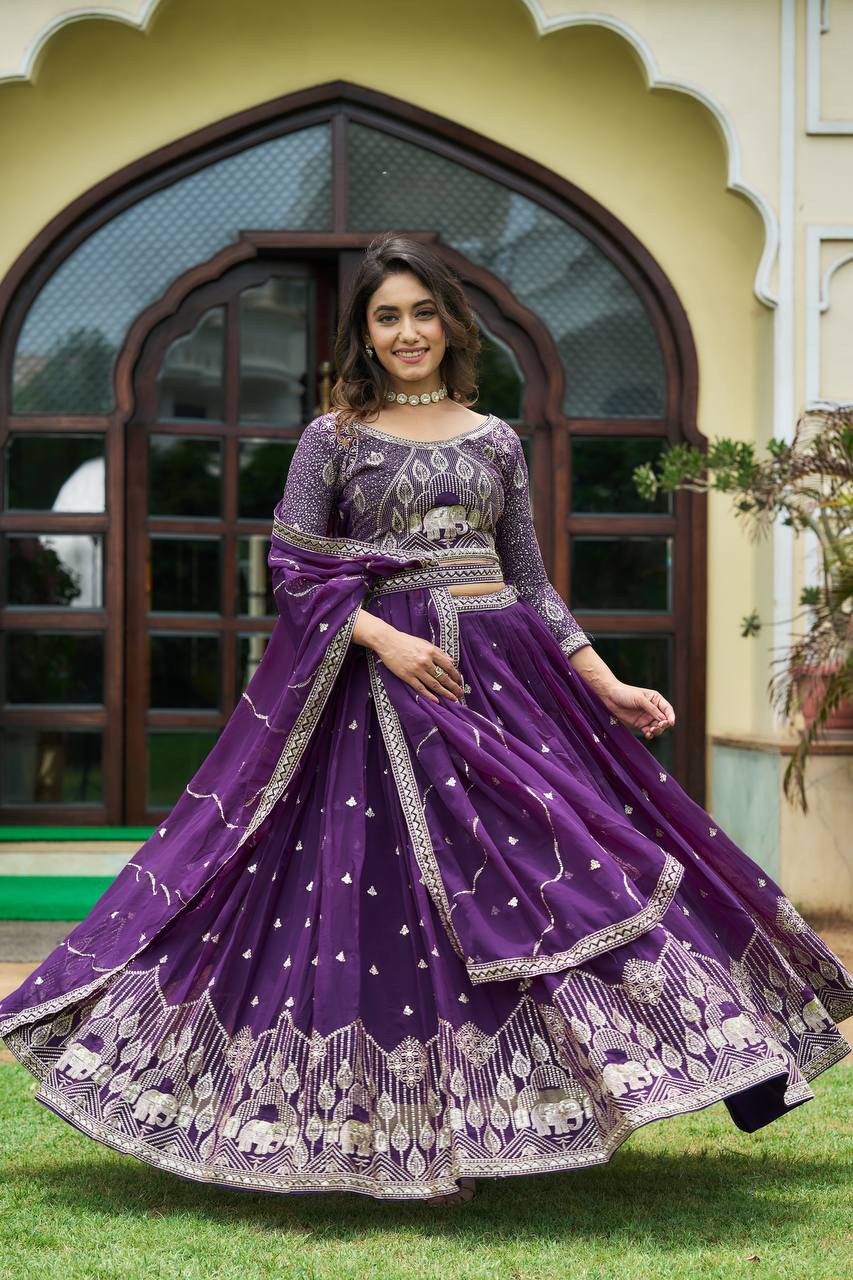 Designer Heavy Faux Georgette Lehenga Choli With Embroidery Sequin Work & Belt