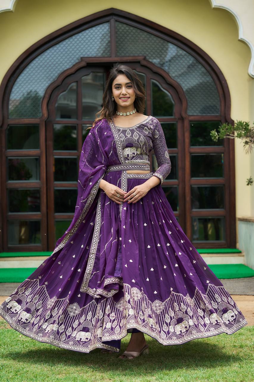 Designer Heavy Faux Georgette Lehenga Choli With Embroidery Sequin Work & Belt