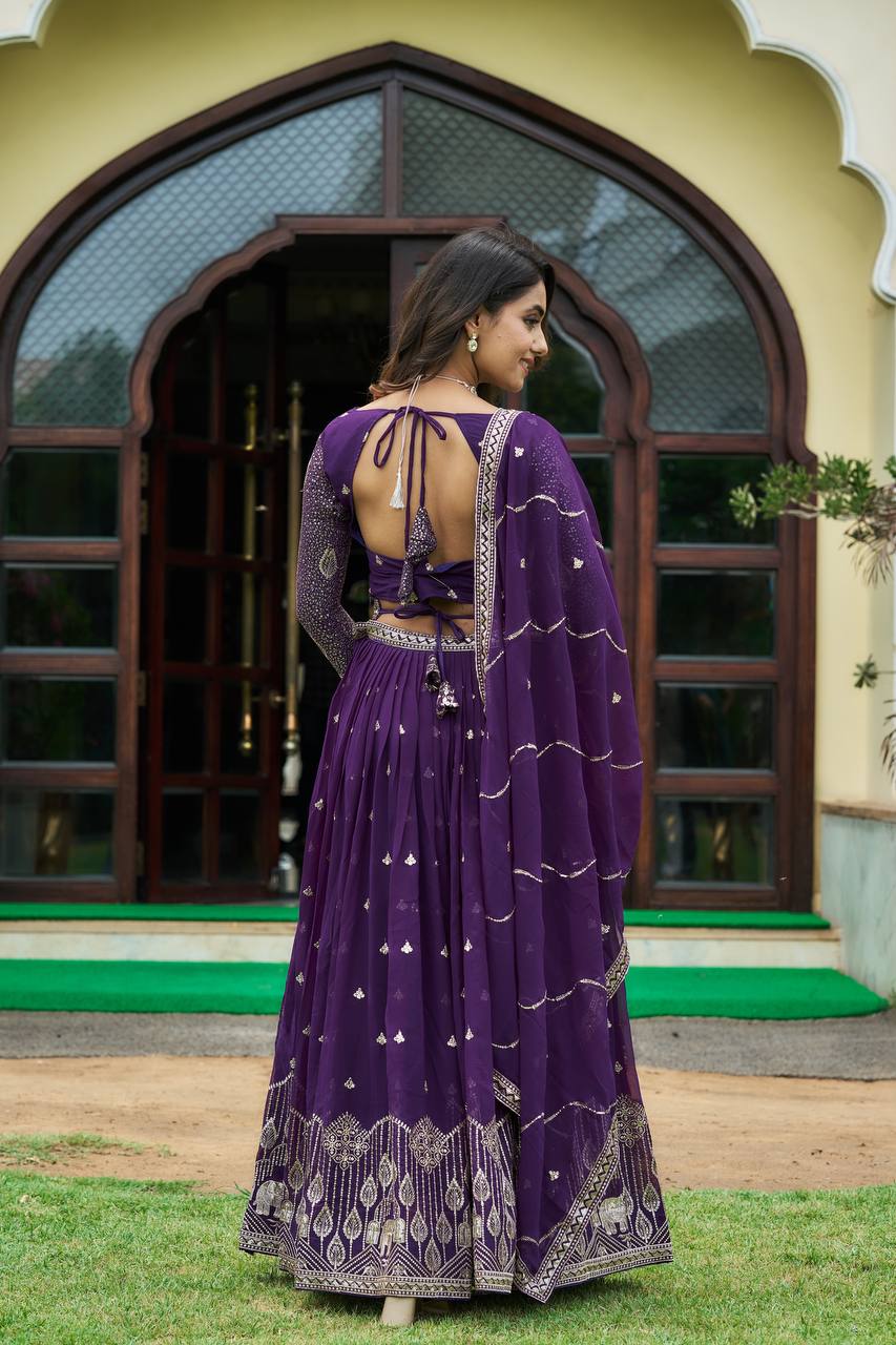 Designer Heavy Faux Georgette Lehenga Choli With Embroidery Sequin Work & Belt