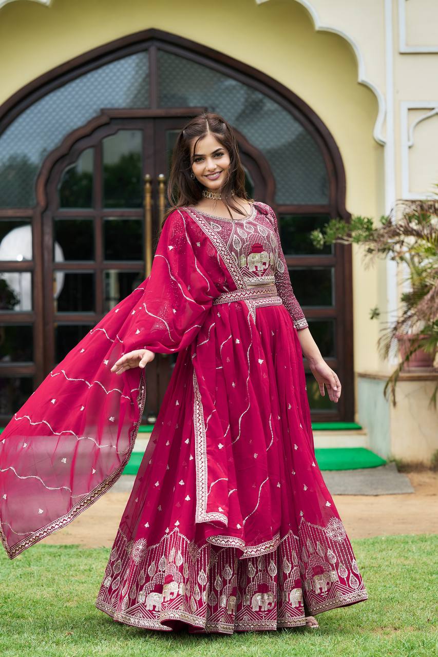 Designer Heavy Faux Georgette Lehenga Choli With Embroidery Sequin Work & Belt