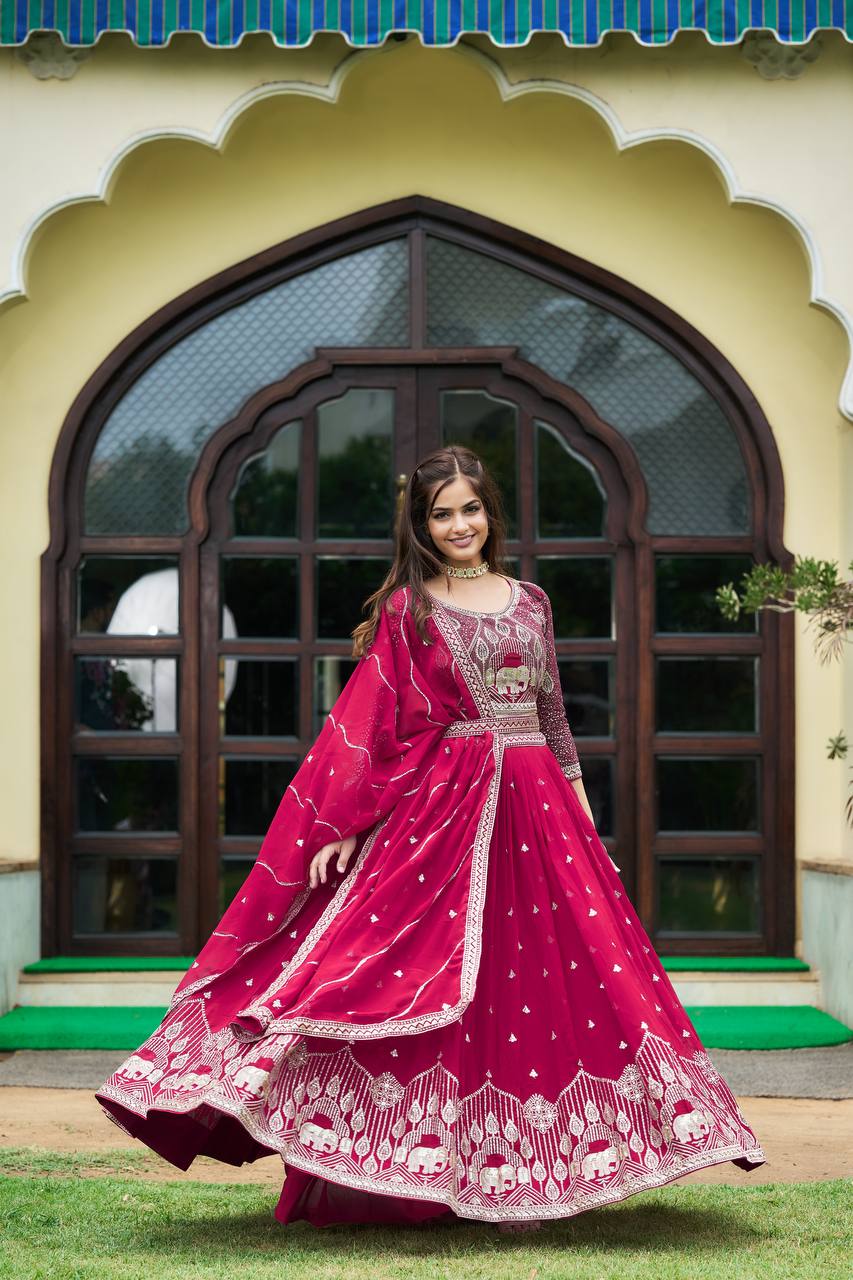 Designer Heavy Faux Georgette Lehenga Choli With Embroidery Sequin Work & Belt