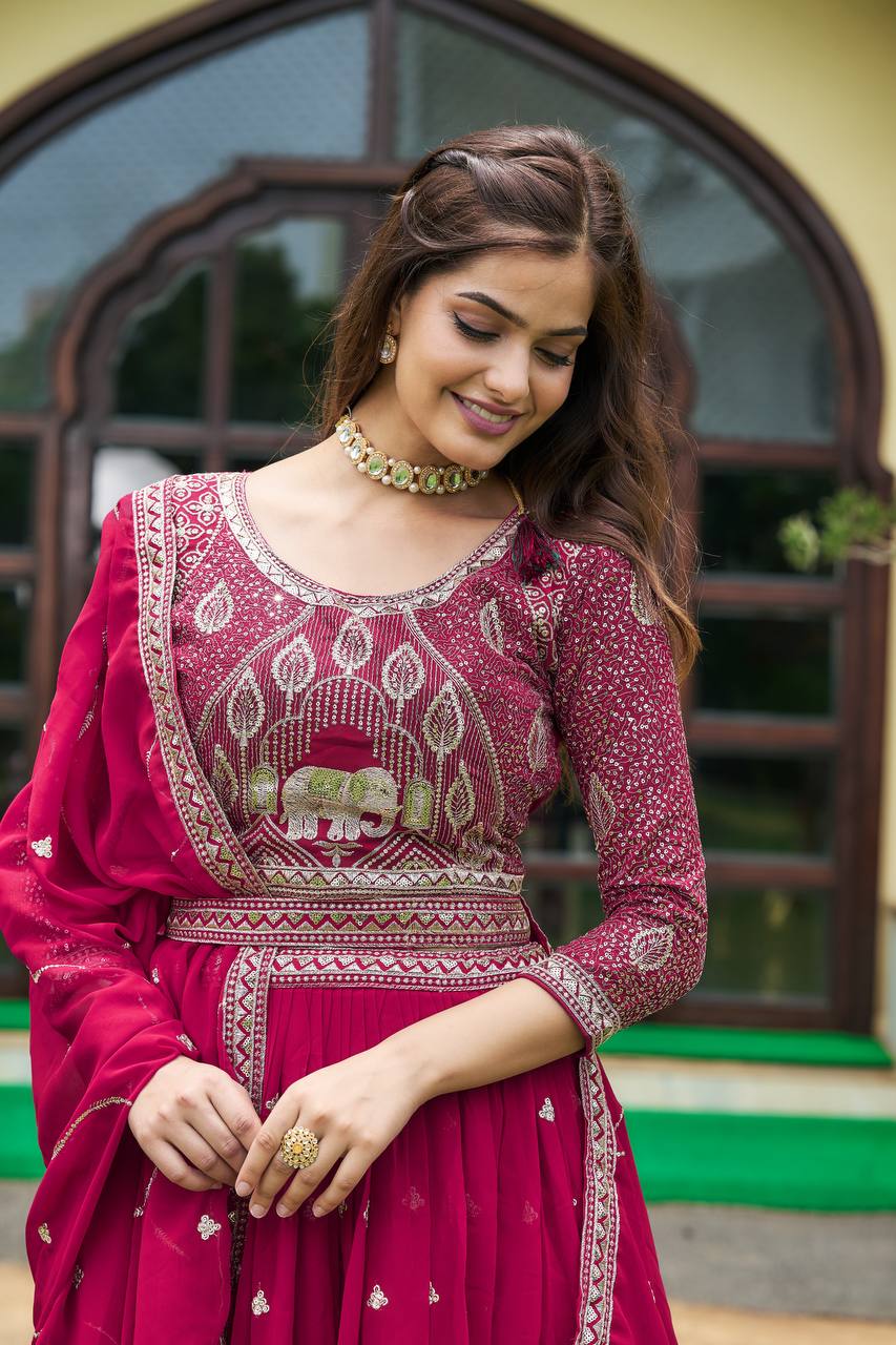 Designer Heavy Faux Georgette Lehenga Choli With Embroidery Sequin Work & Belt