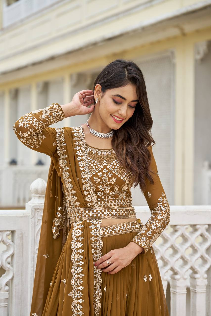Ravishing Faux Georgette Sequins Embroidered Lehenga Choli