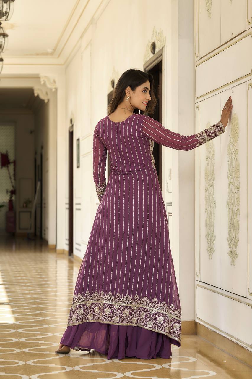 Designer Faux Georgette Lehenga Choli With Attached Embroidered Shrug
