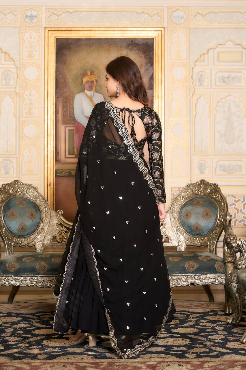 Elegant Faux Georgette Gown Pure Jacquard Work With Matching Dupatta