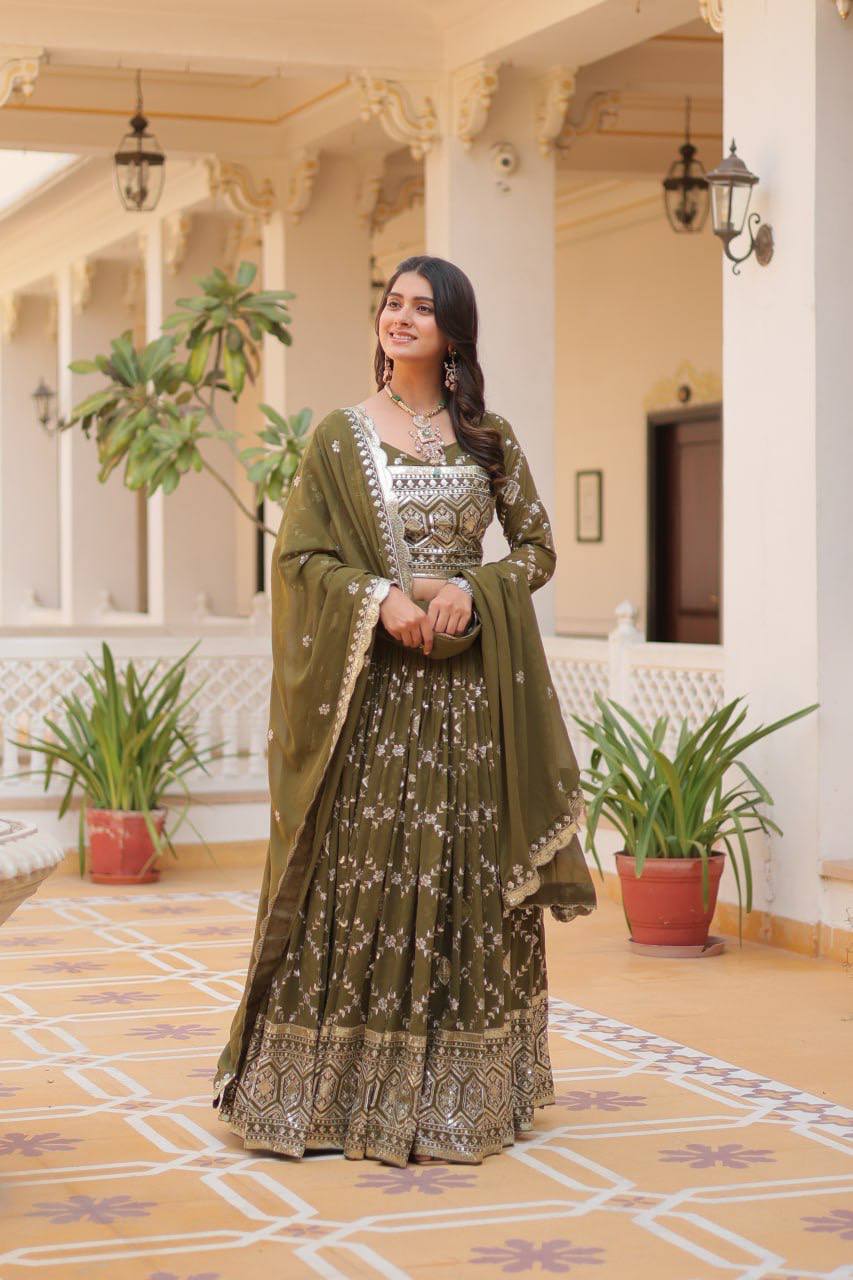 Heavy Faux Georgette Embroidered Lehenga Choli With Dori Latkan