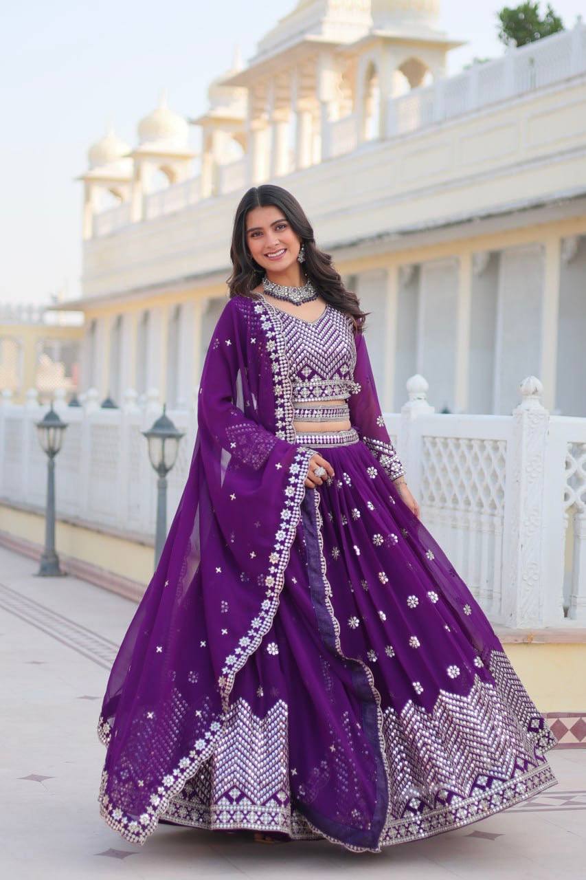 Stunning Faux Georgette Lehenga Choli Set With Embroidery Sequence Work
