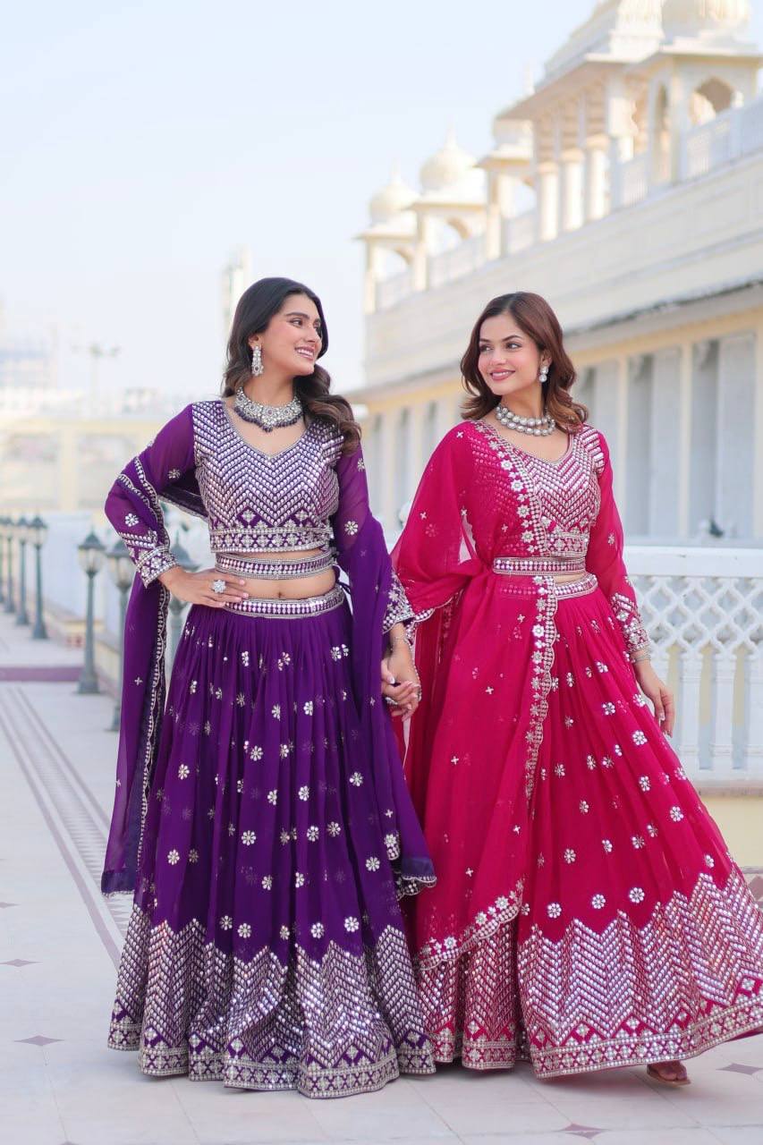 Stunning Faux Georgette Lehenga Choli Set With Embroidery Sequence Work