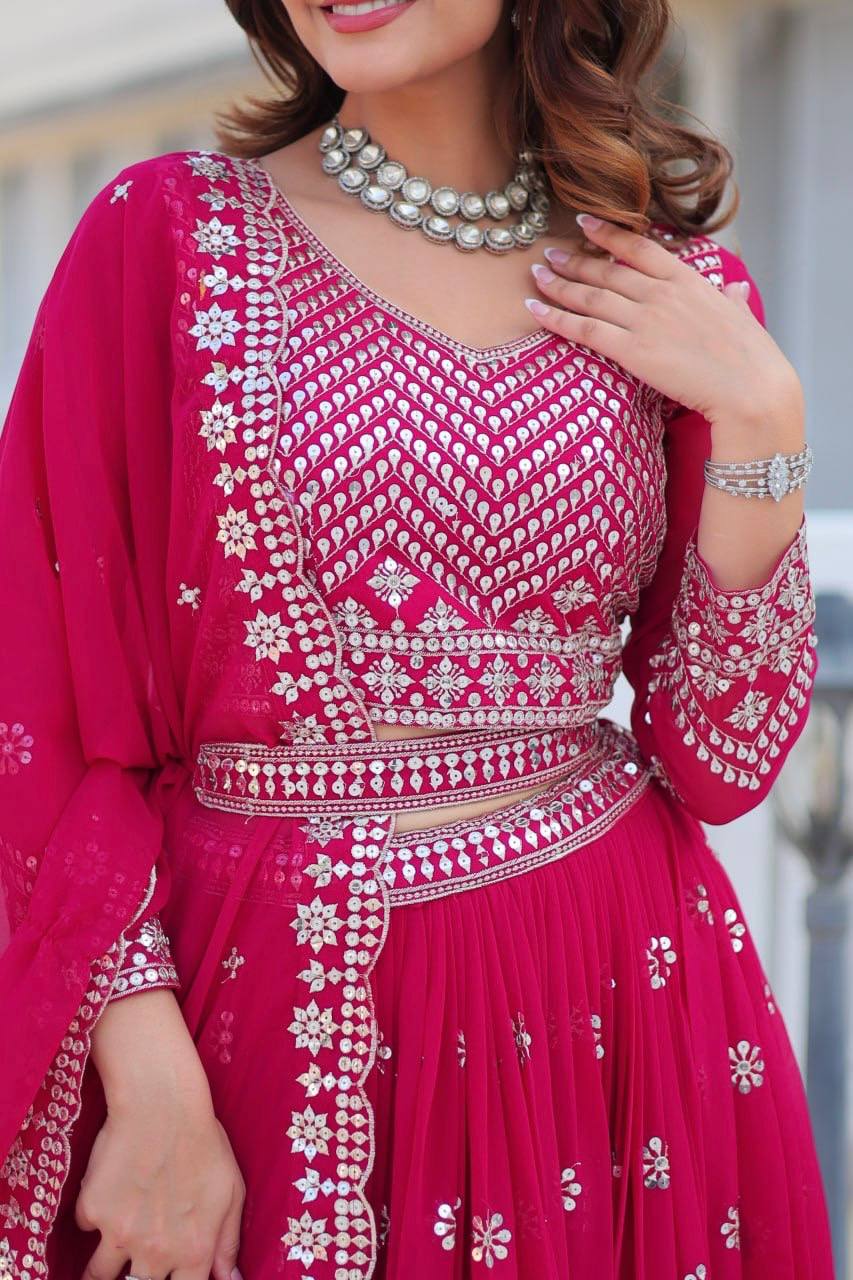 Stunning Faux Georgette Lehenga Choli Set With Embroidery Sequence Work
