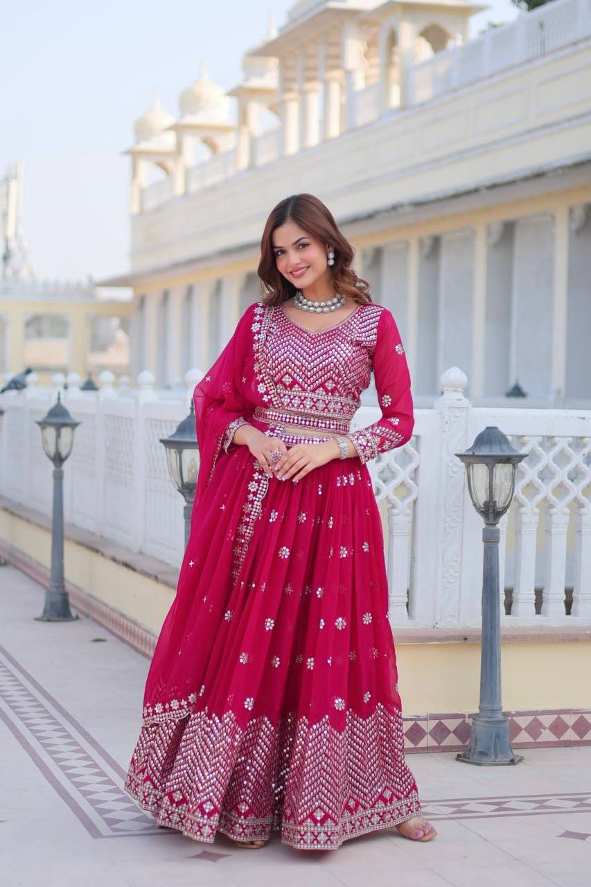 Stunning Faux Georgette Lehenga Choli Set With Embroidery Sequence Work