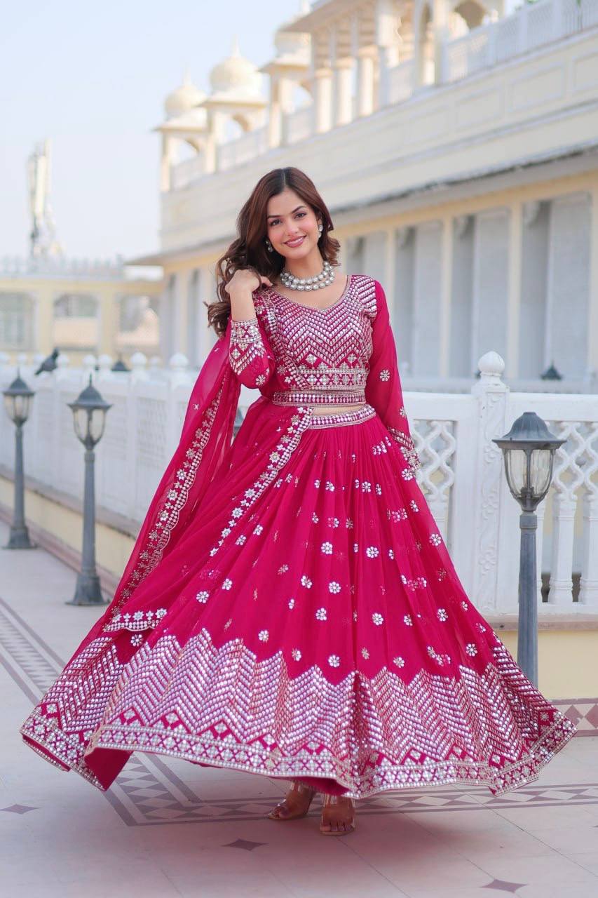 Stunning Faux Georgette Lehenga Choli Set With Embroidery Sequence Work