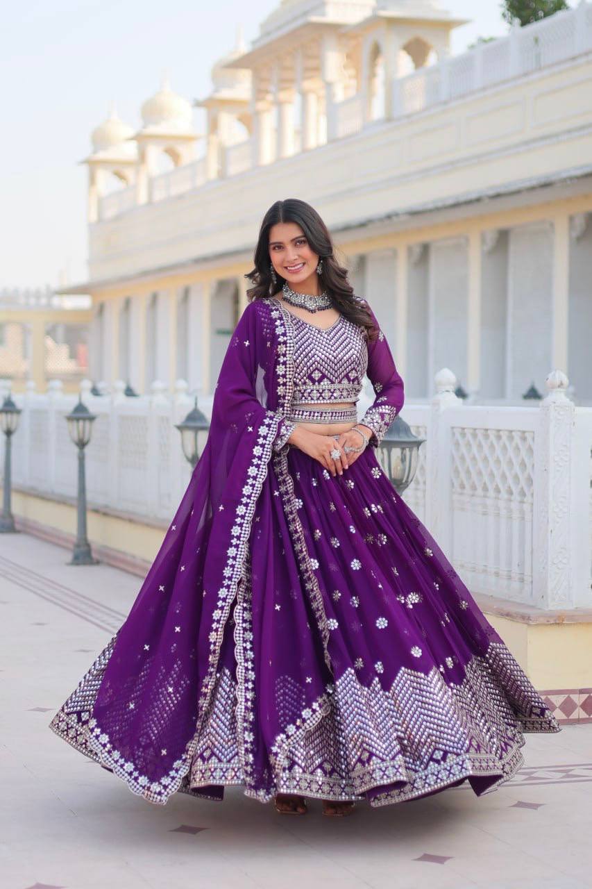 Stunning Faux Georgette Lehenga Choli Set With Embroidery Sequence Work