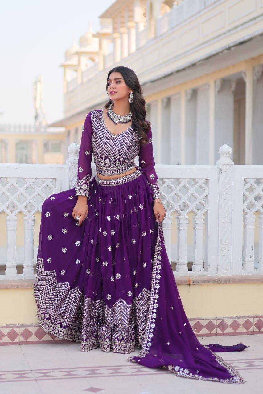 Stunning Faux Georgette Lehenga Choli Set With Embroidery Sequence Work