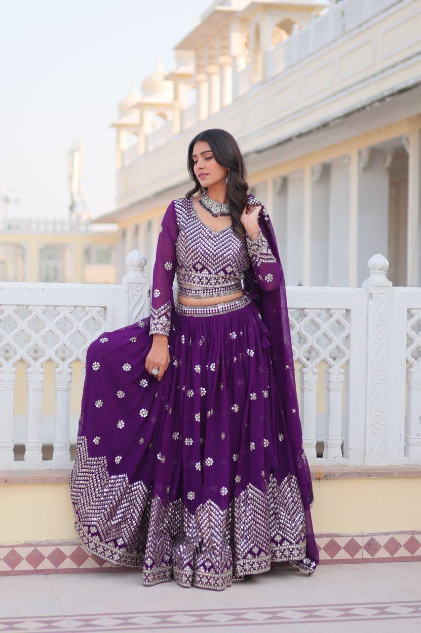 Stunning Faux Georgette Lehenga Choli Set With Embroidery Sequence Work