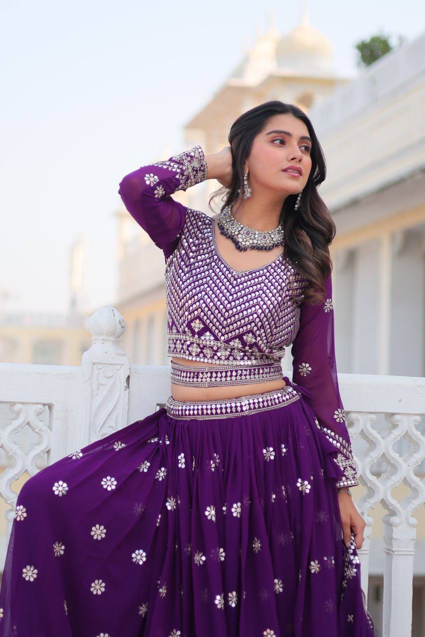 Stunning Faux Georgette Lehenga Choli Set With Embroidery Sequence Work