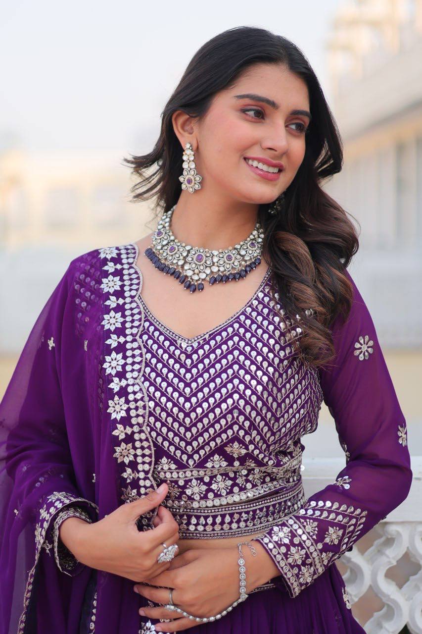 Stunning Faux Georgette Lehenga Choli Set With Embroidery Sequence Work