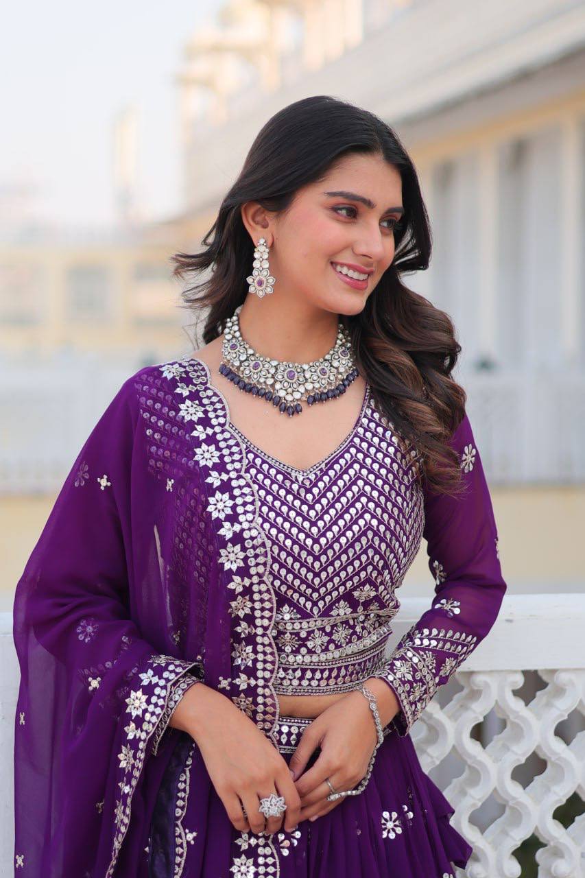 Stunning Faux Georgette Lehenga Choli Set With Embroidery Sequence Work