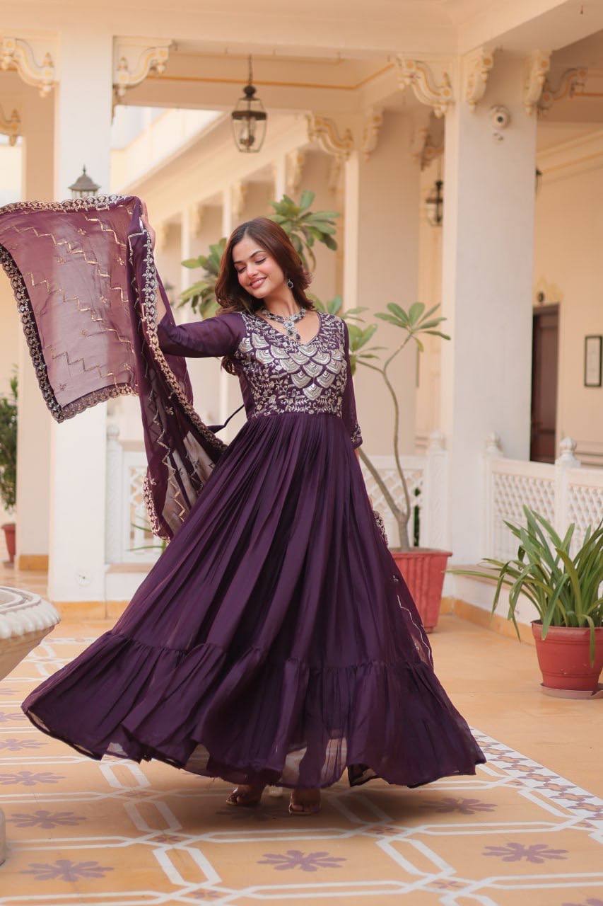 Spectacular Pure Star Georgette Heavy Embroidered Gown With Dupatta