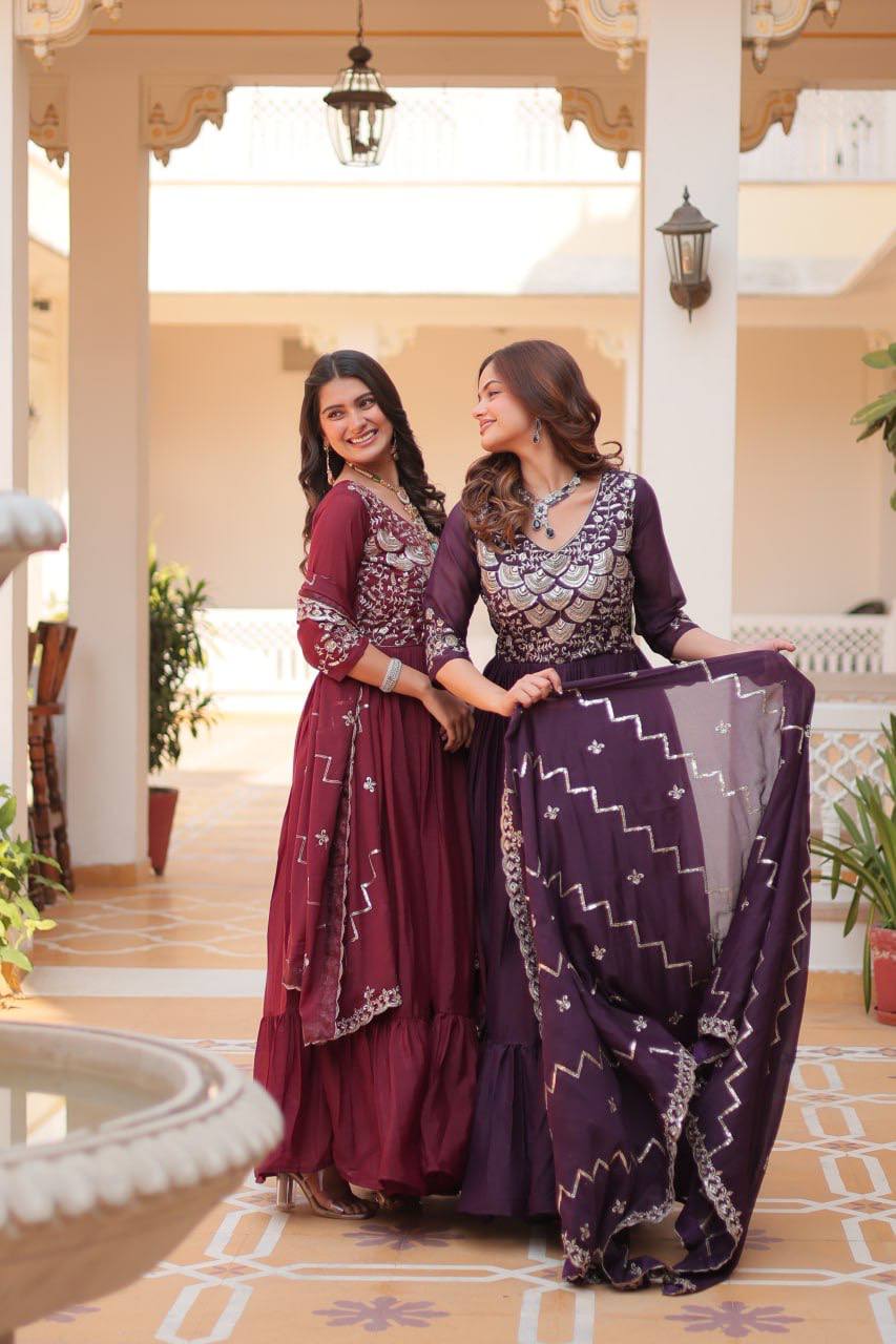 Spectacular Pure Star Georgette Heavy Embroidered Gown With Dupatta