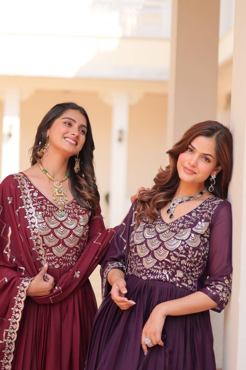 Spectacular Pure Star Georgette Heavy Embroidered Gown With Dupatta