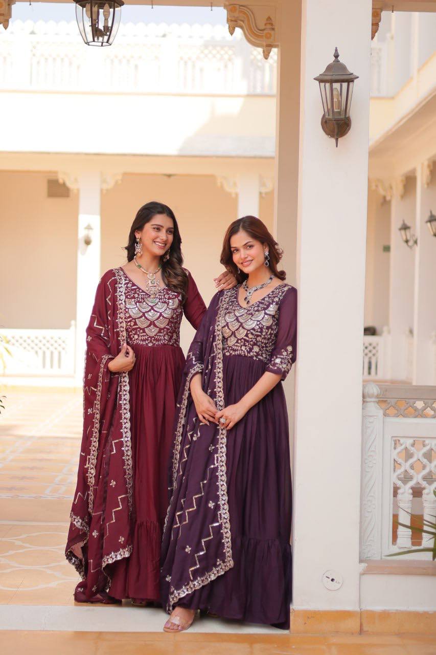 Spectacular Pure Star Georgette Heavy Embroidered Gown With Dupatta