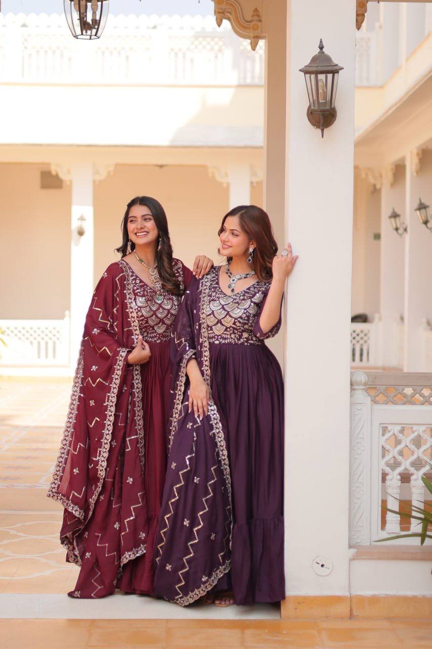 Spectacular Pure Star Georgette Heavy Embroidered Gown With Dupatta