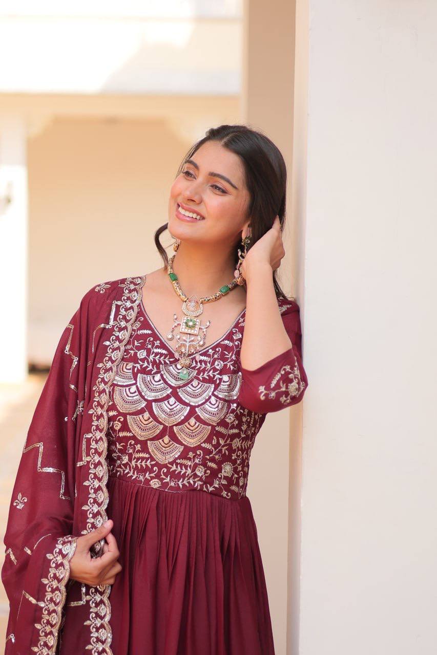 Spectacular Pure Star Georgette Heavy Embroidered Gown With Dupatta