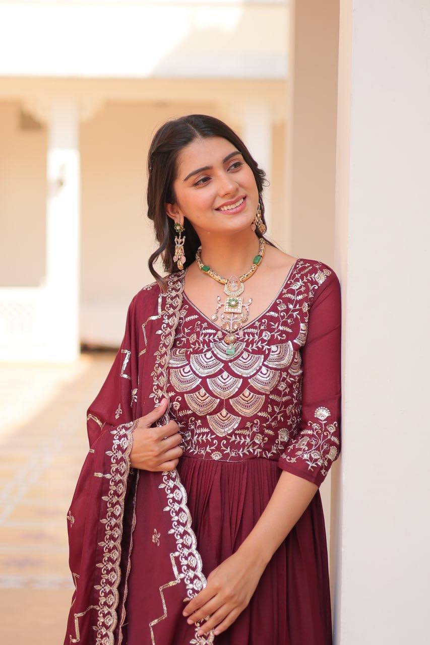 Spectacular Pure Star Georgette Heavy Embroidered Gown With Dupatta