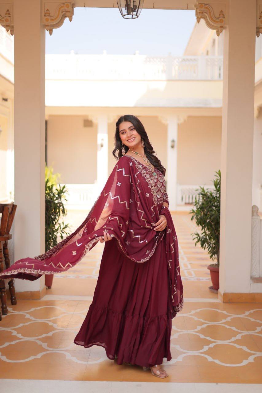 Spectacular Pure Star Georgette Heavy Embroidered Gown With Dupatta